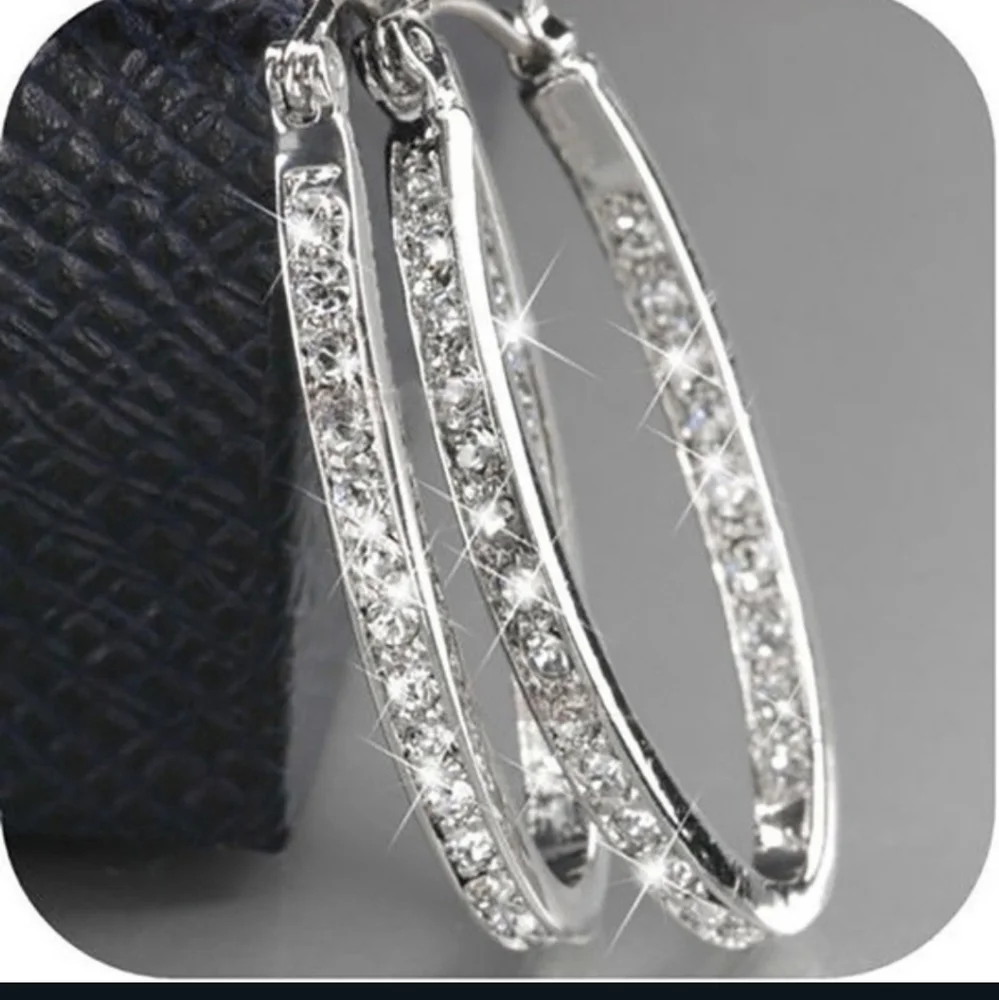 NWOT Diamond Sparkle Hoops - Picture 2 of 3